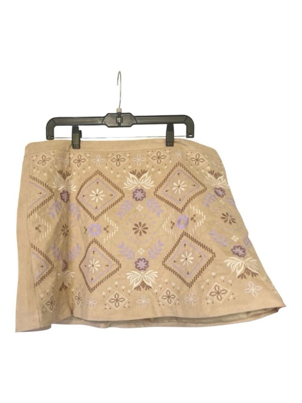 Savanna Jane Embroidered Boho Aztec Mini Skirt Sz 1X Faux Suede Tan A line